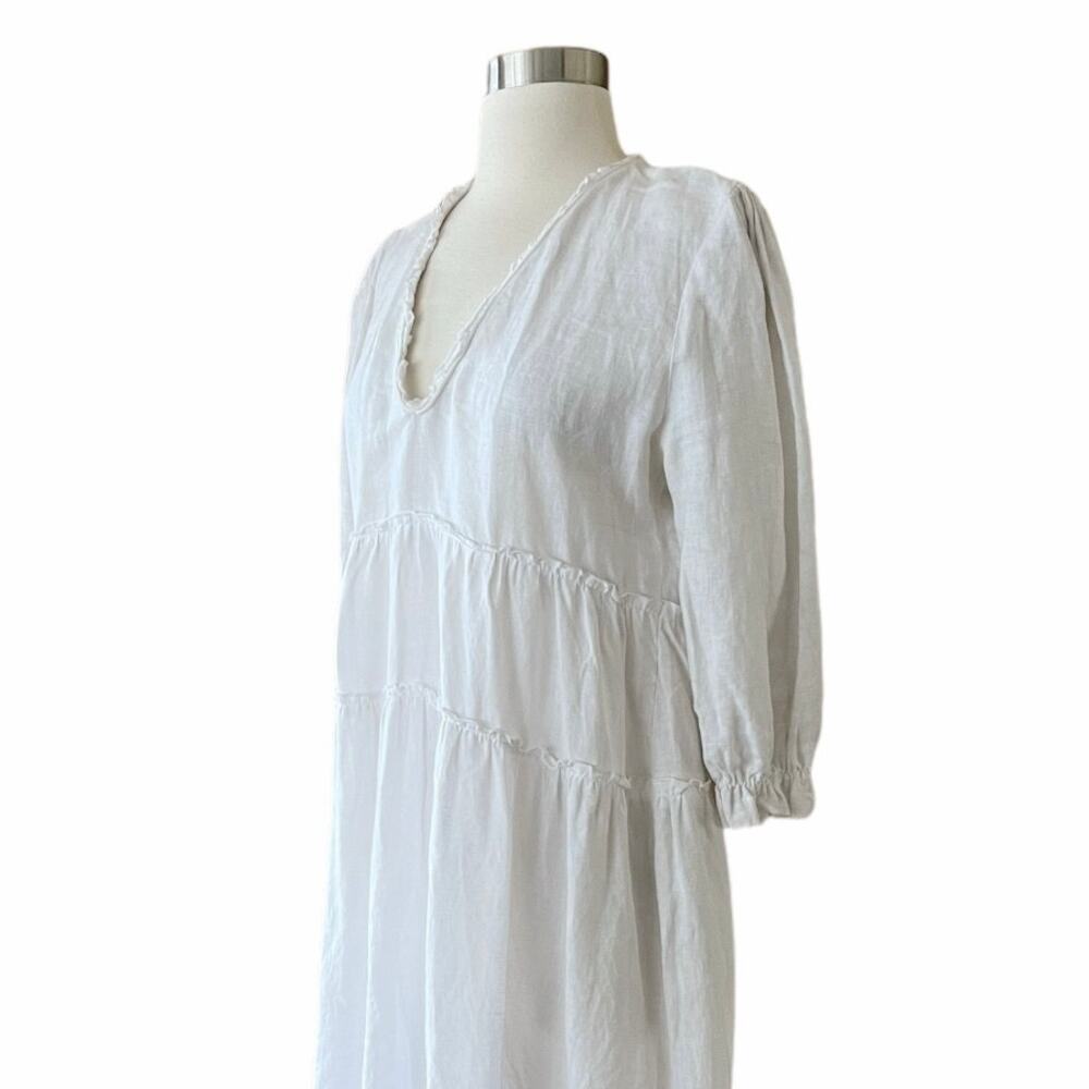 CLAUDE TULUM Natural Dress Tiered Cotton V-Neck Flounce 3/4 Sleeves White Medium - Picture 7 of 15